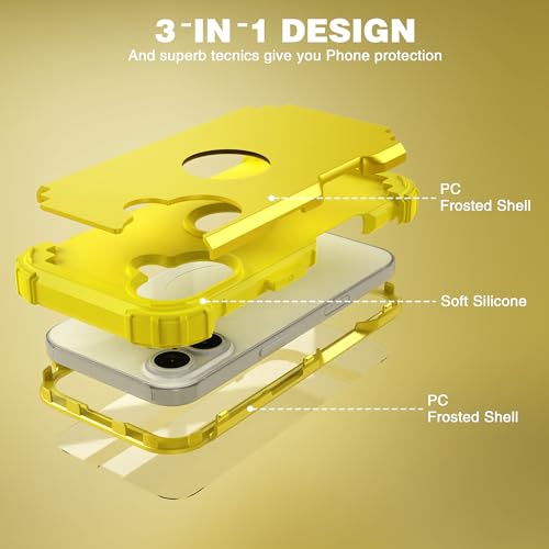IDweel for iPhone 17 Case with Screen Protector, 3 in 1 Shockproof Slim Fit Hybrid Heavy Duty Hard PC Cover Soft Silicone Bumper Full Body Anti-Fingerprint Case, Yellow - color: Yellow