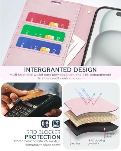 OCASE for iPhone 16 Wallet Case, PU Leather Crossbody Phone Case with Removable Shoulder Strap, Kickstand, RFID Blocking Card Slots, Flip Folio Phone Cover 6.1 Inch 2024, Light Pink - color: Light Pink, size: iPhone 16