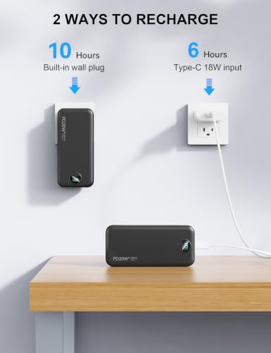 Nusyddy Portable Charger 20000mAh Fast Charging w/Built-in Wall Plug Black - color: Jet Black