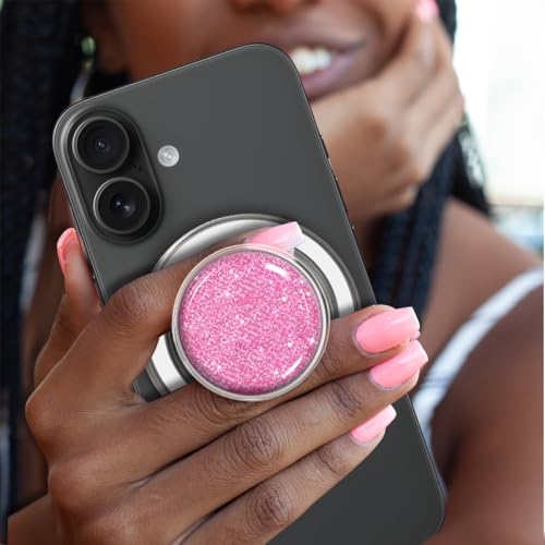 Magnetic Phone Grip Stand, Clear Crystal Glitter Collapsible Expanding Holder for Smartphones & Tablets, Gold Pink Glitter - size: Gold Glitter Pink