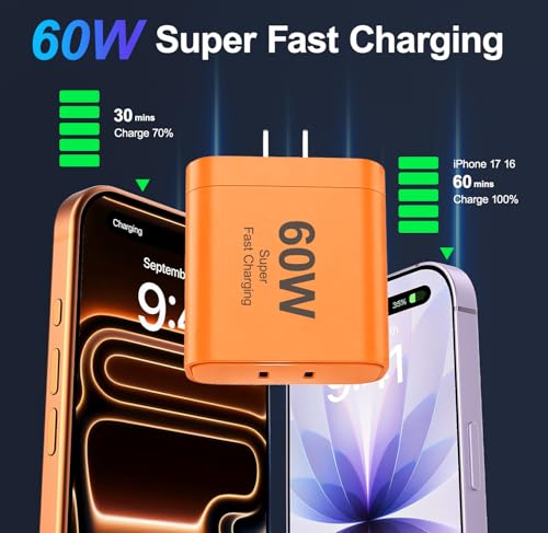 iPhone 17 Charger, 45W Dual Port USB C Charger Block, Orange - color: Orange