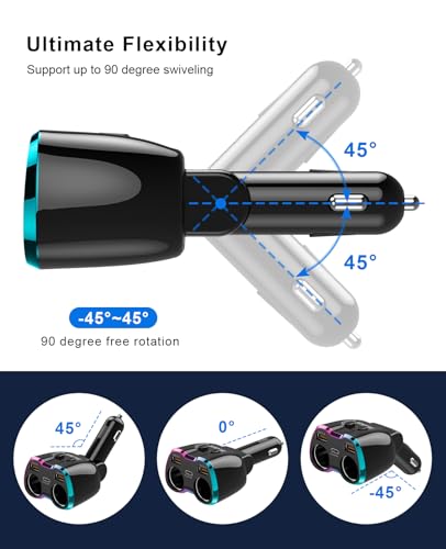 Cigarette Lighter Splitter, 180W 2-Socket Cigarette Lighter Adapter - color: Pinkish Blue