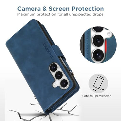 for Samsung Galaxy S25-FE-Wallet Case: with RFID Blocking Card Slots (6 Cards) | Soft PU Leather Magnetic Snap Zipper Pocket | Crossbody Wrist Strap Protective Phone Cover - Blue - color: Blue, size: Galaxy S25 FE（6.7‘’）