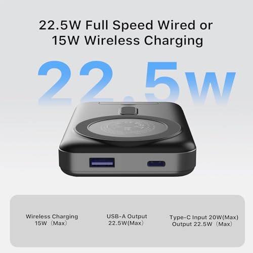 JUOVI for Magsafe Power Bank 10000mAh Portable Charger with Stand - color: Black