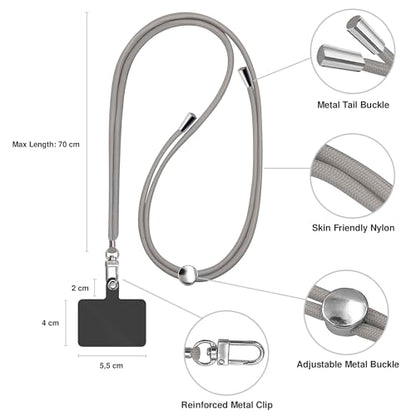 TBOC Cell Phone Lanyard [Grey] - Comfortable Universal Smartphone Lanyard - Easy to Use Neck Phone Holder [Black Patch] - Adjustable Length Phone Strap Crossbody - Fits All Mobile Phones - color: Grey