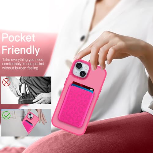 Magnetic Designed for iPhone 15 Case 6.1" 2023, Hot Pink | [Compatible with Magsafe] [with Wallet & Card Holder] [Cute Cheetah Print] Slim Translucent Matte Phone Case - color: Hot Pink+Cheetah, size: iPhone 15
