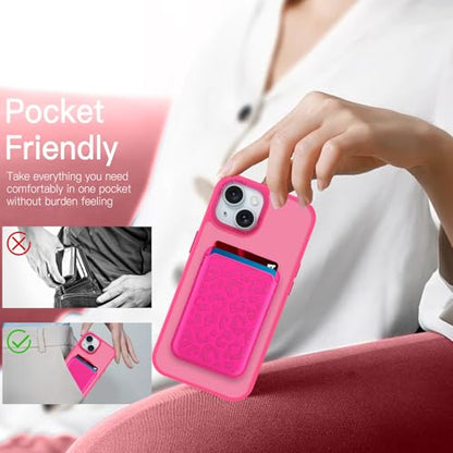 Magnetic Designed for iPhone 15 Case 6.1" 2023, Hot Pink | [Compatible with Magsafe] [with Wallet & Card Holder] [Cute Cheetah Print] Slim Translucent Matte Phone Case - color: Hot Pink+Cheetah, size: iPhone 15