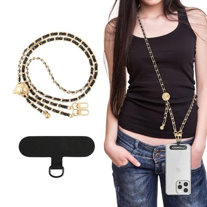 MoKo Phone Lanyard, Adjustable Metal Cell Phone Chain Crossbody Strap - color: Black