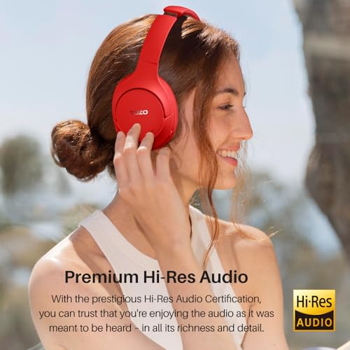 TOZO Hybrid Active Noise Cancelling Headphones, Hi Res Audio - color: Red