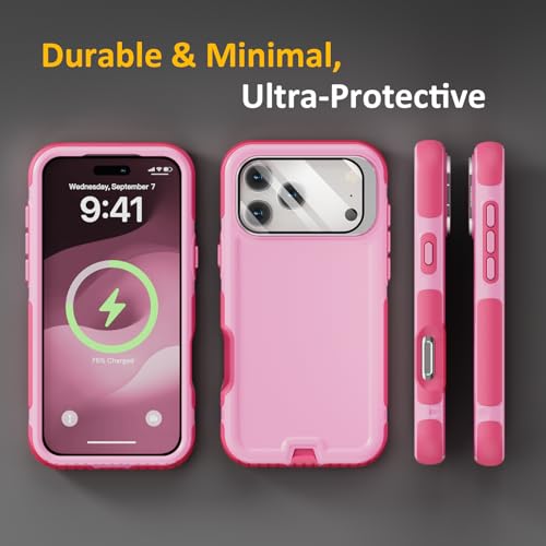 Follaroma Magnetic for iPhone 17 Pro Case with Camera Stand, Pink, 6.3" | Built-in Glass Camera Cover,Compatible with MagSafe,Heavy Duty Shockproof Protective,Military-Grade Anti-DropDual Layer Cover - color: Pink, size: iPhone 17 Pro 6.3''