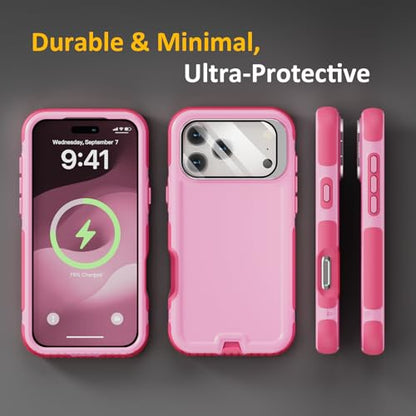 Follaroma Magnetic for iPhone 17 Pro Case with Camera Stand, Pink, 6.3" | Built-in Glass Camera Cover,Compatible with MagSafe,Heavy Duty Shockproof Protective,Military-Grade Anti-DropDual Layer Cover - color: Pink, size: iPhone 17 Pro 6.3''