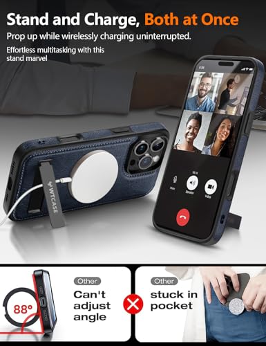 WTCASE Magnetic for iPhone 16 Pro Leather Case,Built-in Invisible Stand [Compatible with Magsafe] Protective Slim Kickstand Phone Cover Compatible with iPhone 16 Pro (2024) 6.3" (Blue) - color: Blue, size: iPhone 16 Pro - 6.3"