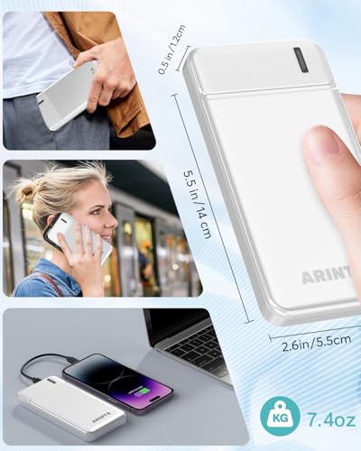 Portable Charger Power Bank 10000mAh, Battery Pack Ultra Slim with USB-C Input/Output, Travel Essentials, Compatible for Heated Gear, Smartphones & Tablets, Gifts for Men Women. (White) - color: White