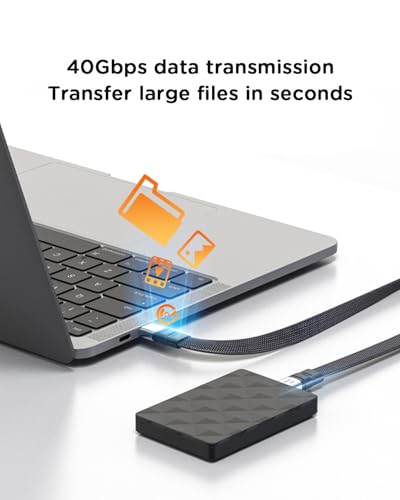 USB4 Cable 1.6FT, Flat USB C to USB C Cable 40Gbps Data Transfer, 240W PD Fast Charging & 8K@60Hz Video Cable Compatible with MacBook, Thunderbolt 4/3, iPad, Monitor - color: Straight, size: 18.0 inches