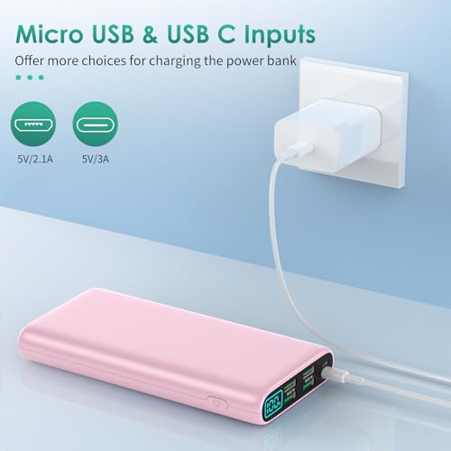 Portable Charger 38800mAh,LCD Display Power Bank,5 USB Outputs Battery Pack Backup, USB-C 3A in&out Travel Essential Portable Phone Charger For iPhone 18 Pro Max/17/16/15,Android Samsung Galaxy-Pink - color: Pink