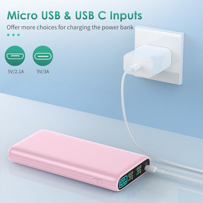 Portable Charger 38800mAh,LCD Display Power Bank,5 USB Outputs Battery Pack Backup, USB-C 3A in&out Travel Essential Portable Phone Charger For iPhone 18 Pro Max/17/16/15,Android Samsung Galaxy-Pink - color: Pink