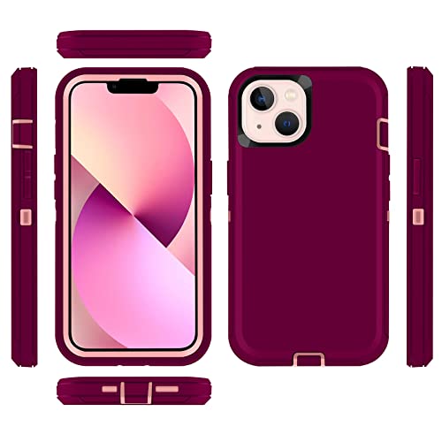 Shockproof Case For iPhone 13 with Tempered Glass Screen Protector 3 Layer Military Grade Drop Protection Heavy Duty Protection Rugged Rubber Phone Case Cover for iPhone 13 6.1 PurplePink - color: PurplePink
