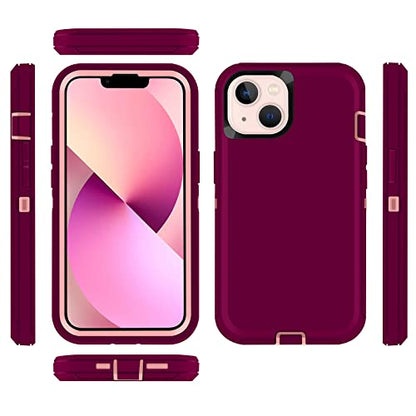Shockproof Case For iPhone 13 with Tempered Glass Screen Protector 3 Layer Military Grade Drop Protection Heavy Duty Protection Rugged Rubber Phone Case Cover for iPhone 13 6.1 PurplePink - color: PurplePink