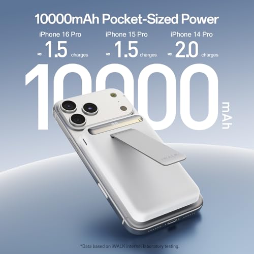 iWALK Qi2 Certified 15W Magnetic Wireless Power Bank, 10000mAh Fast Charging Portable Charger with Adjustable Stand and LED Display, Compatible with iPhone 18/17/16/15/14/13/12 - color: white