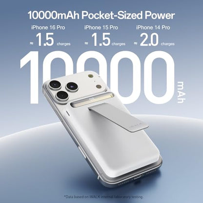 iWALK Qi2 Certified 15W Magnetic Wireless Power Bank, 10000mAh Fast Charging Portable Charger with Adjustable Stand and LED Display, Compatible with iPhone 18/17/16/15/14/13/12 - color: white