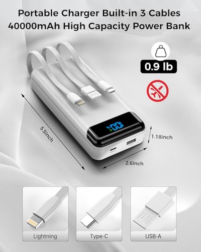 Portable Charger 40000mAh Power Bank, PD 22.5W Fast Charging - color: White