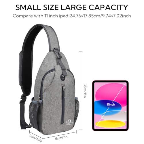 WATERFLY Crossbody Sling Backpack Sling Bag Travel Hiking Chest Bag Daypack | Small Hiking bag,Multi-compartment storage,Water-resistant,Breathable back pad,Reversible adjustable shoulder strap - color: Gray