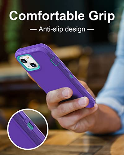 iPhone 13& iPhone 14 Heavy-Duty Case, Military-Grade Shockproof Protection, Includes 2 Tempered Glass Screen Protectors - Purple Blue - color: Purple Blue