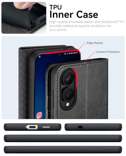 OCASE Compatible with Galaxy S25 Edge Wallet Case, PU Leather Flip Folio Case with Card Holders RFID Blocking Kickstand [Shockproof TPU Inner Shell] Protective Phone Cover 2025, Black - color: Black, size: Samsung Galaxy S25 Edge