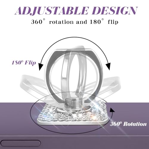 Bling Crystal Rhinestone Cell Phone Ring Holder Grip，360°Rotation Metal Finger Cute Glitter Stand Kickstand Universal Compatible with iPhone Samsung Galaxy LG Google iPad （Silver Square） - color: silver square