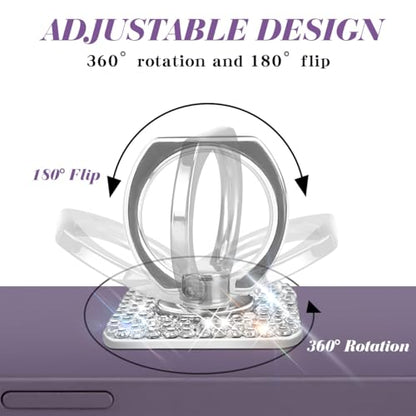 Bling Crystal Rhinestone Cell Phone Ring Holder Grip，360°Rotation Metal Finger Cute Glitter Stand Kickstand Universal Compatible with iPhone Samsung Galaxy LG Google iPad （Silver Square） - color: silver square
