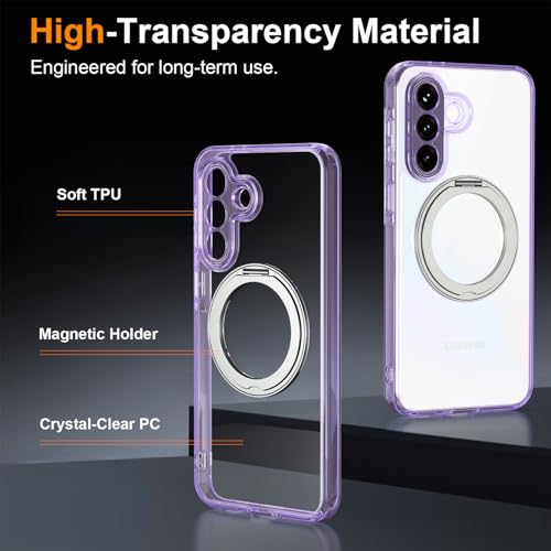 Case for Samsung Galaxy A37 5G Phone 2026 | Rotating Stand | Non-Yellowing Transparent Clear | Wireless Charging | Shockproof Protection (Purple) - color: Purple, size: A37