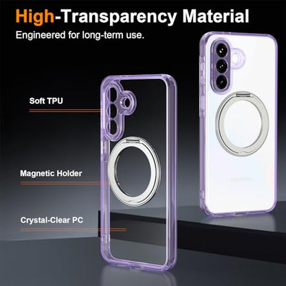 Case for Samsung Galaxy A37 5G Phone 2026 | Rotating Stand | Non-Yellowing Transparent Clear | Wireless Charging | Shockproof Protection (Purple) - color: Purple, size: A37