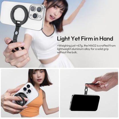 ULANZI MA02 Dual Magnetic Ring Phone Grip Stand, Aluminum for MagSafe Gym Kickstand Compatible with iPhone 17-12 Series, Foldable Phone Tripod Mount with 1/4" Screw for Live Streaming Vlog, Silver - color: Silver