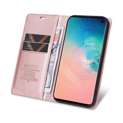 Compatible with Samsung Galaxy S10 Wallet Case PU Leather Flip Folio Case with Card Holder Magnetic Closure Shockproof Protective Phone Cover Rose Gold - color: Rose Gold, size: Samsung S10