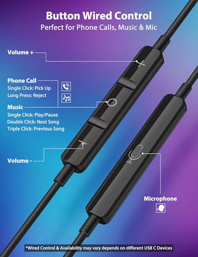Jiunai USB C Wired Earbuds Right Angle Headphones with Mic Gradient Purple - color: Gradient Purple Blue