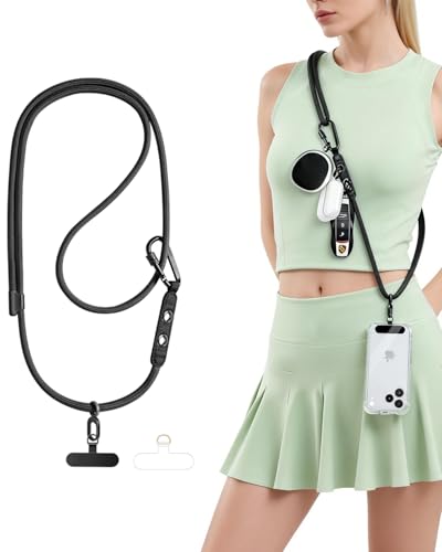 Phone Lanyard Phone Strap Crossbody with Hanging Loops 2 Tabs Adjustable Anti Theft for iPhone 17 Pro Max 16 All Phones Skin-Friendly Universal Cell Phone Neck Lanyard for Daily Outdoor Black - color: Black