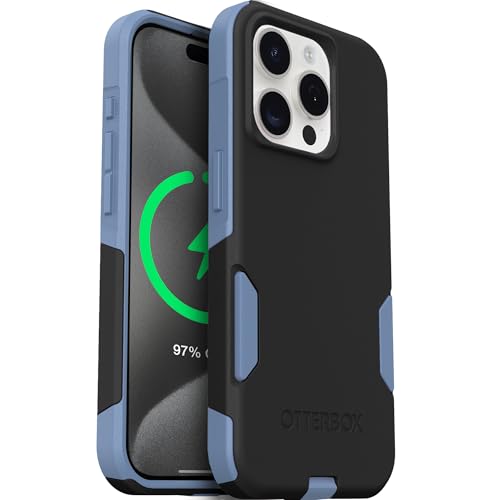 OtterBox iPhone 15 Pro Max Commuter Series MagSafe Case - Black & Blue | 3X MIL Drop Protection - Dual-Layer Shockproof Design - Pocket-Friendly - Raised Edges - Port Covers - color: Black/Blue