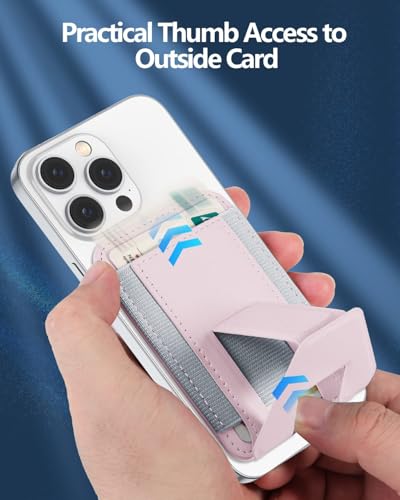 Miroddi for Magsafe Wallet Stand, Magnetic Phone Wallet for iPhone 17/16/15/14/13/12 Series, Leather Magnetic Cards Holder, Fits 5 Cards, RFID Blocking, Slim, Pink - color: Pink-1
