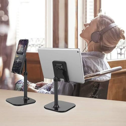 BelaGoods Cell Phone Stand & Tablet Stand – Height & Angle Adjustable Desk Holder with Weighted Base, Anti‑Slip Pads & Charging Slot, Fits 4"–12" iPhone/iPad/Android Devices (Black)