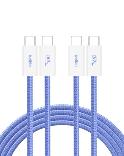 Belkin USB C to USB C 60W Braided Cable 2 Pack, 6.6ft iPhone Charger Cord - color: Blue, style: 6.6 ft - 2 pack