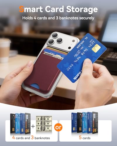 for MagSafe Wallet, 5 Card Holder, Slim Leather Magnetic Wallet for iPhone 17/16/15/14/13/12 Pro Max Plus Air Series, 1 Card Slots & 1 Cash Slot,WineRed - color: WineRed
