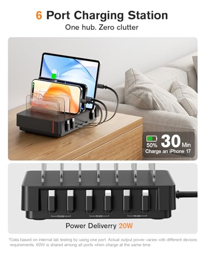 SooPii HomeHub H1 60W Charging Station for Multiple Devices, Black - color: Black