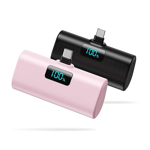 [2-Pack]Portable Charger for iPhone 16/15 Series,6000mAh PD USB C Power Bank Built-in USB-C Connector,Battery Pack Compatible with iPhone 16/16 Plus/16 Pro/16 Pro Max/15 Series,Android (Black+Pink) - color: Black+Pink