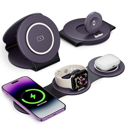 HICOBER 3-in-1 Wireless Charging Station for iPhone, Watch, AirPods, Purple - color: Purple