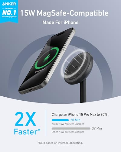 Anker MagSafe Charger, MagGo Qi2 15W 360-Degree Wireless Charger Stand - color: Black