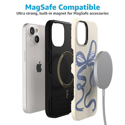 Casely iPhone 15 Plus Case | Heartstrings | Blue Bow | Bold Protective Design | Compatible with MagSafe - color: Heartstrings | Blue Bow