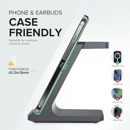 3 in 1 Fast Wireless Charging Station for Multiple Apple Devices - color: Grey