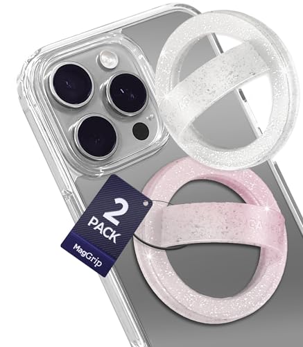 2-Pack Set, Cute Phone Holder Grips Compatible with MagSafe - Magnetic Finger Loops for iPhone, Comfortable SoftTouch Silicone, Secure Fit (Clear Sparkle/Gradient Pink) - color: Gradient Pink