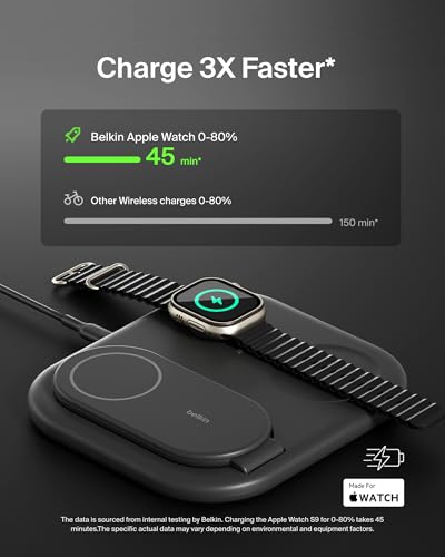 Belkin Qi2 Magnetic Wireless Charging Station, 3 in 1 Foldable Charger - color: Black