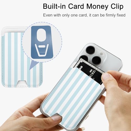 uCOLOR Upgraded Magnetic Cell Phone Wallet Card Holder-Compatible with MagSafe for iPhone 17/16/15/14/13/12 Series, Leather Magnetic Phone Wallet (Blue Stripes) - color: Blue Stripes